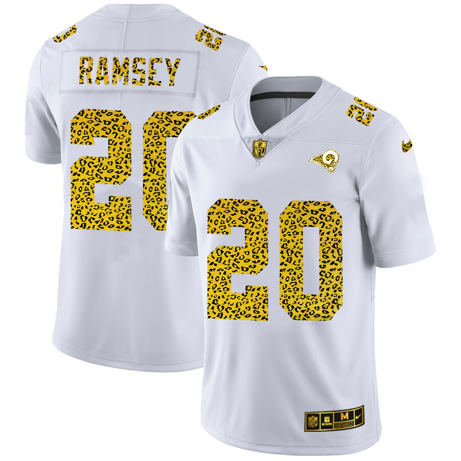 Los Angeles Rams #20 Jalen Ramsey Men Nike Flocked Leopard Print Vapor Limited NFL Jersey White